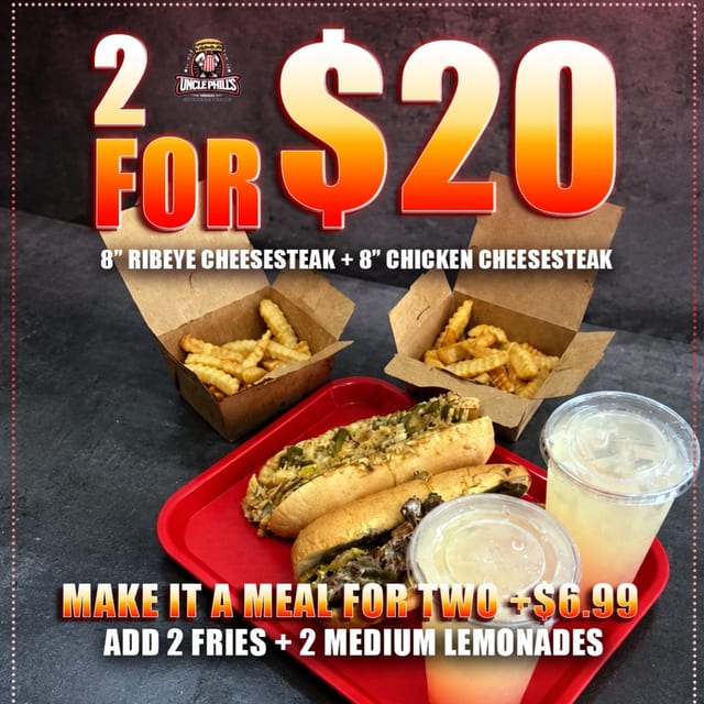 Promotion Deal - 2 8" Cheesesteaks (1 Beef and 1 Chicken).